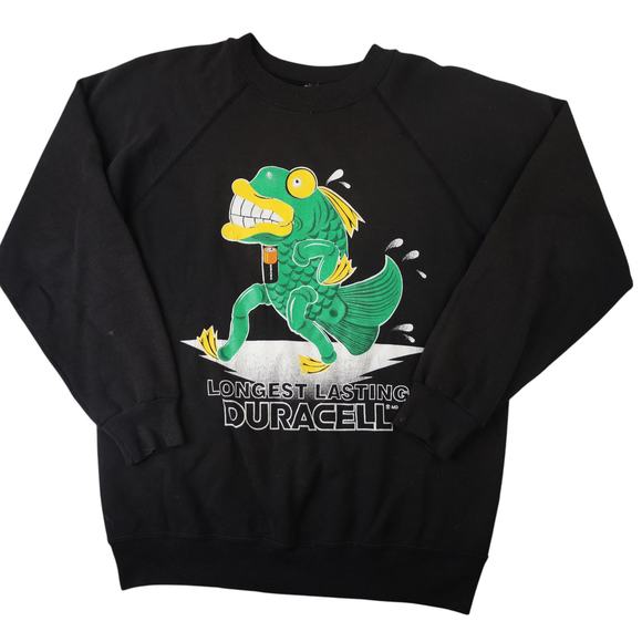 Vintage Duracell "Longest Lasting" Fish Graphic Sweatshirt - Picture 1 of 7